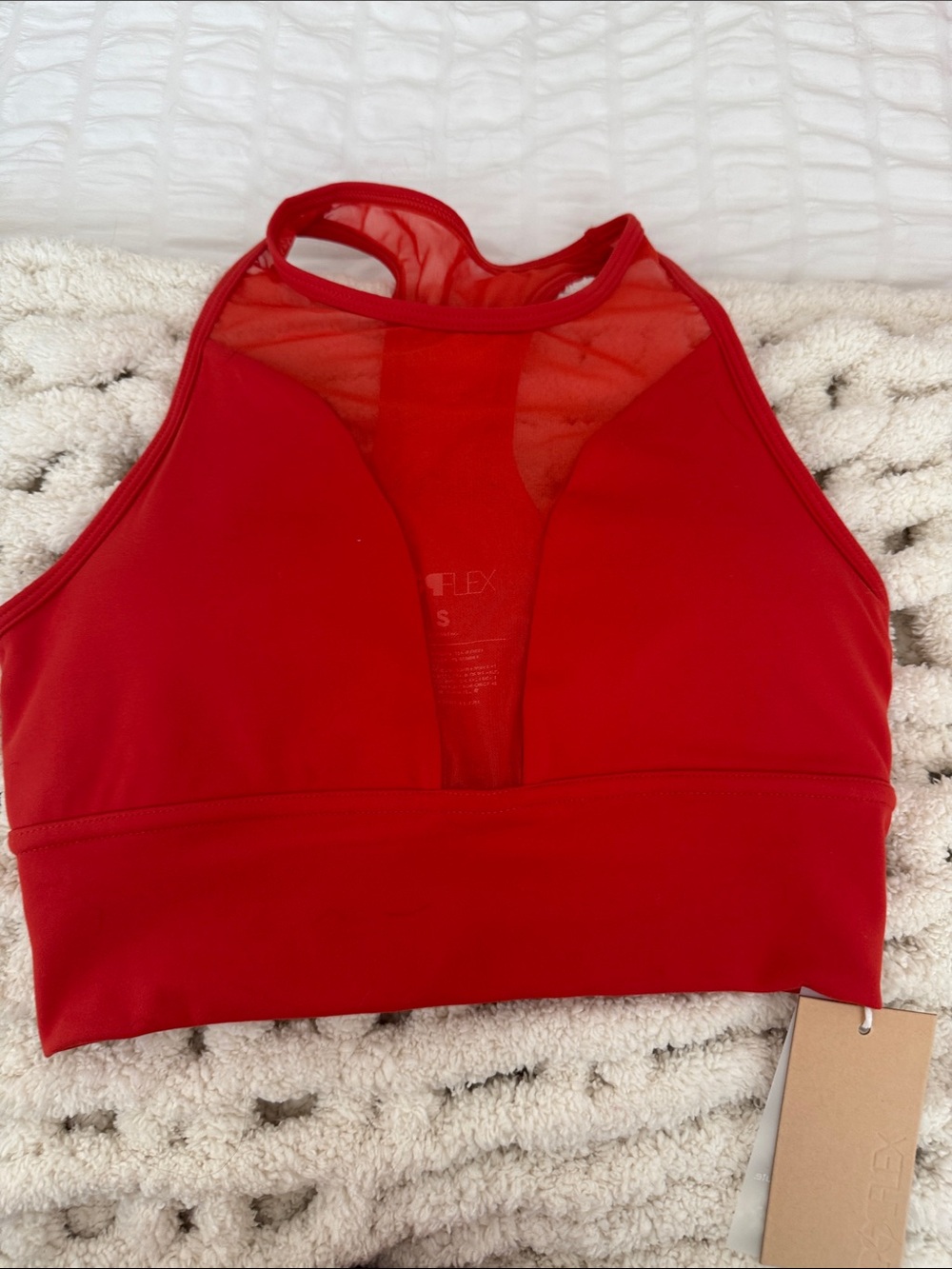 POPFLEX Red High-Neck Mesh-Panel Sports Crop